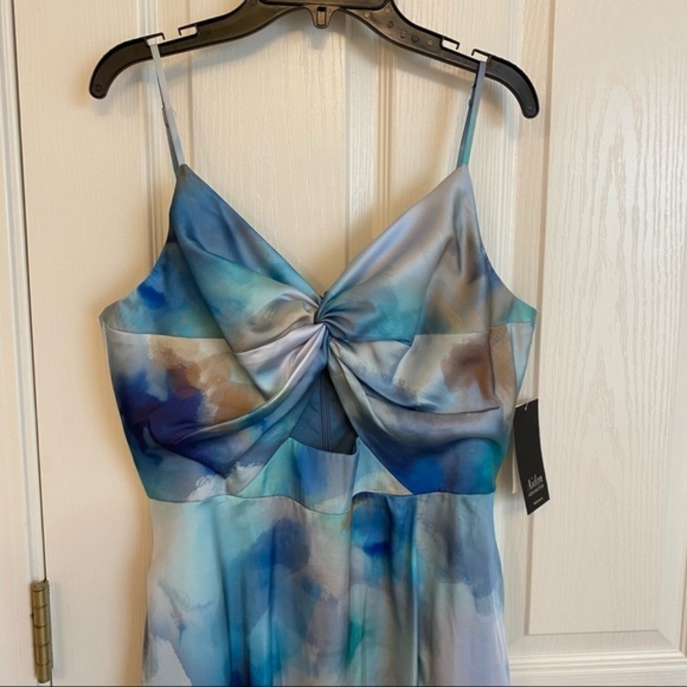 Aidan by Aidan Mattox Printed Twist-Front Maxi Dress in Blue Multi Size 12 - Picture 6 of 13